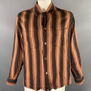 OUR LEGACY Size XL Brown Black White Stripe Viscose Rayon Long Sleeve Shirt